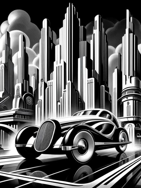 mad-ropolis-poster black and white expressionist art deco