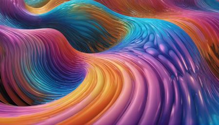 3D render abstract, curves, streamline, dynamic, splash, bubbles, iridescent, fractal, Fibonacci, interdimensional, (vibrant:1.2), waves, complex, rhythm, surreal, refractions, rippling effect, translucent caustic effect