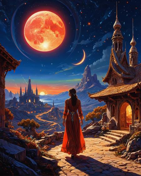 a wanderer between worlds in flowing clothes, (epic landscape:1.5),  (style Historical drawing), (style Historical painting),best quality, masterpiece, extremely detailed,  professional  art,  professional painting, an extremely delicate and beautiful, dynamic,  great lighting, perfect shading, professional shading, depth of field,   side soft light, elegant, gorgeous, highly detailed,   full shot, uncropped,   pure genious, absolutely perfect,  highly detailed, breathtaking,
image style is Pointillism painting  , Prism Effects and sunbeam Zoom Blur and Grain/Noise Texture and Emboss Effect , , smooth Michael Whelan  ,, in front of a garage of a neon lit and clean futuristic city , supernova and crescent moon and red  dwarf star, impressive light scenery, cinematic lighting, godrays, light beams , at dawn ,a windswept plateau where the ruins of an ancient temple lie, forgotten by time.,
<lora:psychedelic_trip:0.7> psychedelic trip,
<lora:EldritchRomanceIllustration1.3.1:0.5>,
<lora:- SDXL - vanta-black_contrast_V3.0:0.2>,
<lora:add-detail-xl:1>,
<lora:detailed_notrigger:1>,