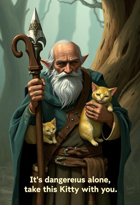 The old man from Zelda presenting a cure kitty, saying "It's dangerous alone, take this Kitty with you"