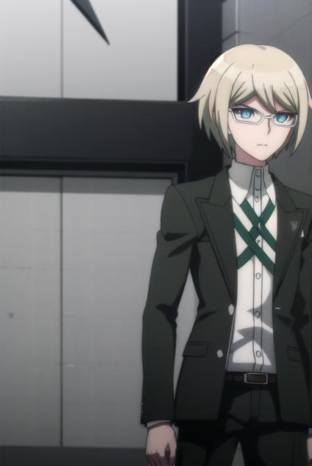 byakuyatogami, <lora:byakuya togami s1-lora-nochekaiser:1>,
byakuya togami, short hair, bangs, blue eyes, blonde hair, male focus, glasses, semi-rimless eyewear,
BREAK shirt, long sleeves, jacket, white shirt, open clothes, glasses, collared shirt, belt, pants, open jacket, black jacket, dress shirt, black pants, black belt, shirt tucked in, brown belt,
BREAK outdoors, classroom,
BREAK looking at viewer, (cowboy shot:1.5),
BREAK <lyco:GoodHands-beta2:1>, (masterpiece:1.2), best quality, high resolution, unity 8k wallpaper, (illustration:0.8), (beautiful detailed eyes:1.6), extremely detailed face, perfect lighting, extremely detailed CG, (perfect hands, perfect anatomy),