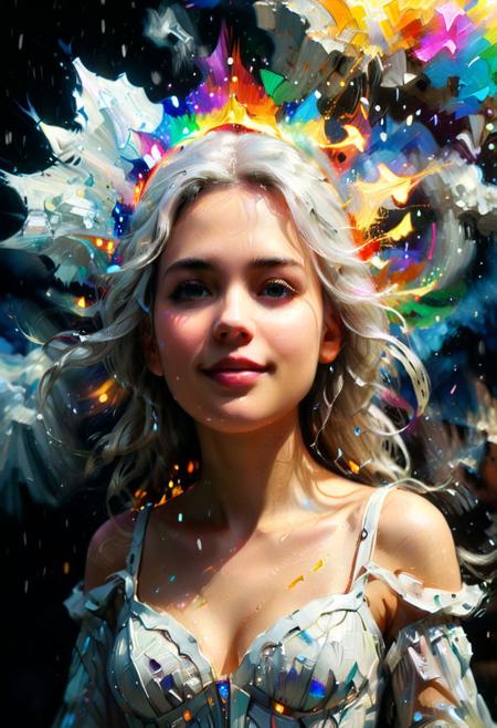 ultra detailed, sharp focus, best quality, masterpiece, colorful, avalanche, (glow:0.4), hands risen, glow from below, messy long white hair, night time, (heavy blizzard:1.6), volumetric lighting, best quality, masterpiece, intricate details
 glow, glowing silhouette, dream, dreamworld,Leo Dragonheart, white, glow,impossible figures, paradoxical art, paradox, impossible geometry, hypercube, abstract fantasy castle, Typographic art (masterpiece,best quality,niji style),Gustav Klimt,painterly,1girl,white (level difference:1.8),(Colorful rays of light colliding and merging with each other),(depth of field),1girl's side face blends with the rays of light,((side face)),(hair is rays of light:1.7),(Colorful rays of light surround the body:1.7),smile,made of rays of light,Gravity up,Bright Glow,(rays of light),Plasma state,stunningly beautiful, masterpiece, detailed background,ultra high quality model, ethereal background,abstract beauty, explosive volumetric, oil painting,heavy strokes,Romantic lighting,Sub-Surface Scatterring,lens 135mm,f1.8,glow,8k,Amidst the ghostly ectoplasm, an ethereal eyeball floats, emanating an eldritch glow. Translucent and mist-veiled, it embodies pure horror and chaotic mastery. Frozen in a uniquely dynamic postu