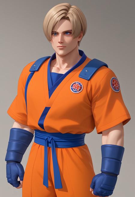 Turtle School Gi, Martial Arts Uniform, Orange Outfit, blue undershirt, 