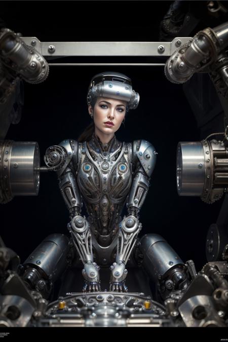 masterpiece, photo realistic, best quality, a raw photo of a steel cyborg girl, Classic headshot posebiomechanical, mshn robot, hyper realistic, intricate design, (insanely detailed:1.4), (extremely fine details:1.35), Extremely sharp lines, cinematic lighting, Photorealistic, a detailed masterpiece by Ralph McQuarrie,Agnes Cecile <lora:mshn:0.7>