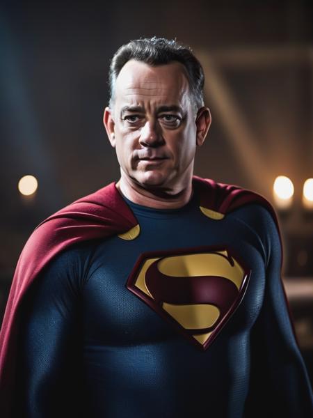 cinematic film still cinematic photo of Tom Hanks as a superhero posing strong lora:Tom_Hanks-000002:1> . shallow depth of field, vignette, highly detailed, high budget, bokeh, cinemascope, moody, epic, gorgeous, film grain, grainy