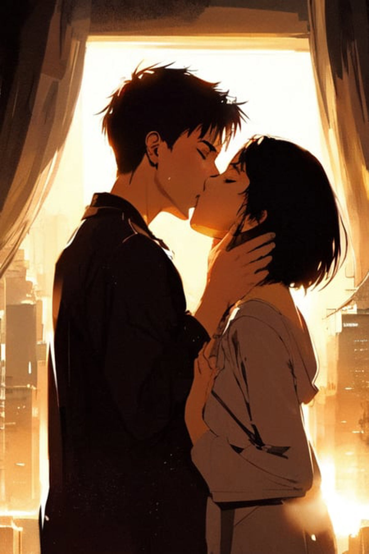 anime boy and girl kiss