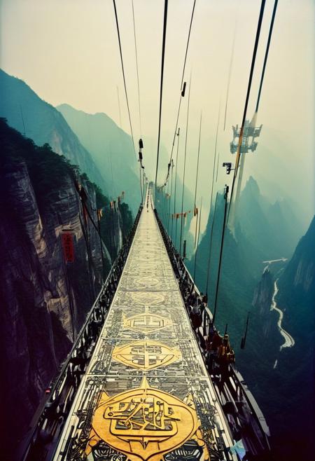()Hyoer Realistic:2.0)Polaroid picture of 
A 100-meter-long (110 yards) glass skywalk, stretching around a cliff on Tianmen Mountain in southern China. The pathway is 1,500 meters up a mountain. The skywalk overlooks by its bottomed giant glasses, the world’s famous “Heaven’s Gate” and Tongtian Avenue, the mountain road with 99 turns. The world’s longest cable car system is also served on Tianman mountain to access its terrifying “Coiling Dragon Cliff” skywalk where situated in the highest location of Zhangjiajie National Forest Park, China.
BREAK Hyoer Realistic:2.0)Polaroid picture of A futuristic, neon-lit table, adorned with ancient Egyptian hieroglyphics and symbols. The album cover, designed by Shusei Nagaoka, features a gleaming, metallic pyramid at its center, surrounded by swirling patterns of gold and lapis lazuli. The band's name, Earth, Wind & Fire, is emblazoned in bold, futuristic letters, while the album title, 'Kemetic Odyssey,' is written in hieroglyphics. 
BREAK ()Hyoer Realistic:2.0)Polaroid picture an image of Ultra-realistic New York City under Wakandan rule: ((The towering skyscrapers now adorned with intricate African patterns and gleaming vibranium accents)). advanced technology seamlessly integrates into everyday life.  ((In the distance, sleek Wakandan aircraft patrol the skies as citizens from both worlds coexist in harmony.))