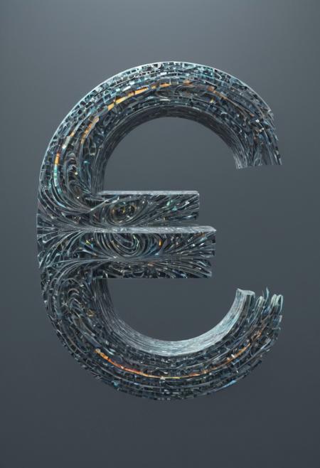 Euro money sign made out of fractangles, simple background