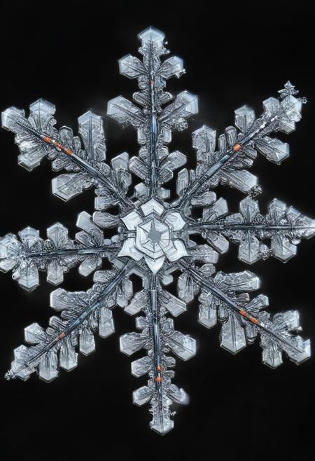 mufengchun_style, snowflake, surreal VFX, nano-cat and nano-mouse best friends for life seen under an electron scanning microscope, with details, vivid colors, snowflake