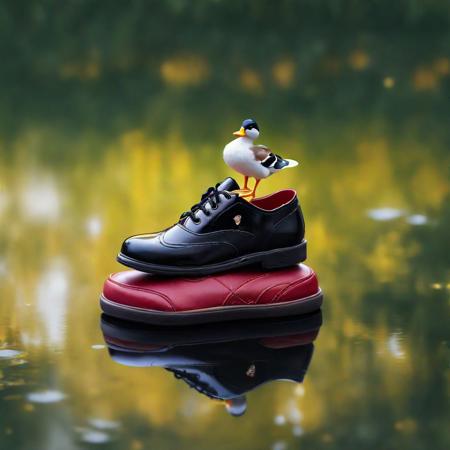 Very small duck standing on top of a pair of shoes, a photo, trending on pixabay, renaissance, happy brave magical cuteness, <A cute, national geographic style , photograph credit: ap, precious moments, >>==i<>, quechua!, warm, at full stride, photoreal 