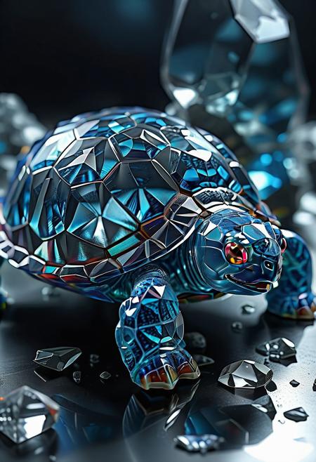 Ultrarealistic. sharp focus, dynamic lighting. play of light, reflection, refraction, Raytracing, Ultra detailed. crystalized. A blue tortle made of rp_slgd.