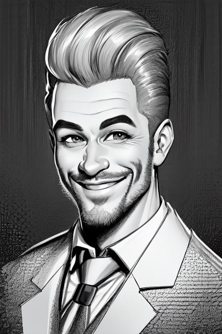 1male, caricature, looking at viewer, portrait, <lora:caricature_V1:0.4> smile, greyscale, monochrome, lineart,