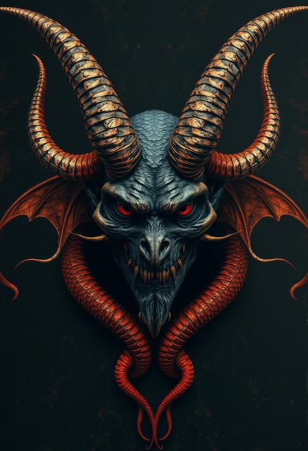 a symmetrical medium shot portrait of Satan, in the style of restrained palette, distressed materials, realistic color schemes, hieratic visionary, figura serpentinata, nicola samori, bold yet graceful