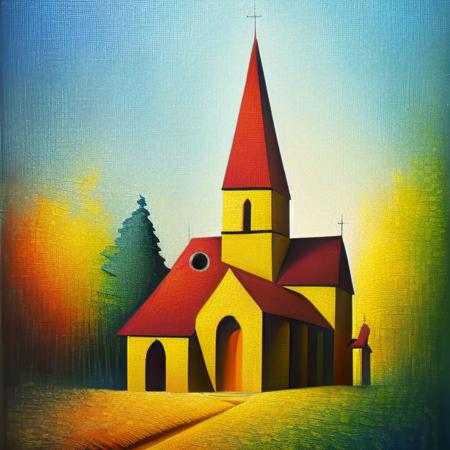 modernartst painting of a wooden church in the forest, very detailed, focused, oil painting, colorful, canvas, artstation, Vsevolod Ivanov