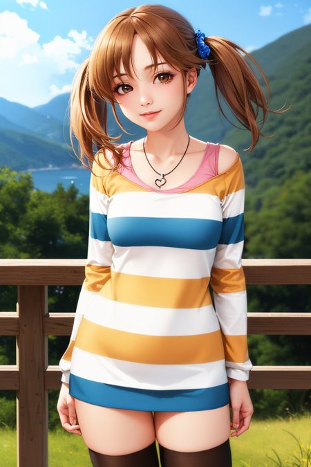 totoki airi twintails striped shirt thighhighs jewelry heart necklace