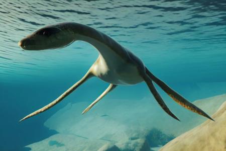 (masterpiece,best quality)),best res,good anatomy,cute),ultra cute face,smiling,extremely detailed face,4k,,closer,plesiosaurus, water, no humans, animal, fish, underwater, animal focus, swimming,long neck,