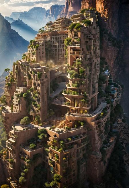 (The colonial city of the future, in the mist-filled Grand Canyon, on an unknown Earth-like planet, 2 moon on sky, Spaceship flight connects colonies, waterfulls:1.3), (Machu Picchu, a mountain settlement, incredibly spectacular:1.2), (Mario Botta:1.3), (avant-garde, future, reality, science fiction, photorealistic), (modern architecture:1.2), 
(Large Files, Ultra Realistic, 8K, 16k, FHD, HD, VFX, Perfect, Photography, composition, Architecture Sales Photography, Architecture Competition, Ultra High Resolution, Cinematography, High Resolution Image:1.1), (dramatic lighting, direct sunlight, ray tracing, clear shadow:1.2),  (real landscape:1.1), (blurred background:1.0), (urban background, more_details) ,
ac_neg1, great lighting, clear, hillscastel, extrusionbuilding, vertical