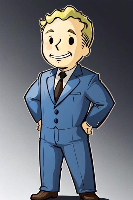 <lora:VaultBoyV1-000013:0.8>,  VaultBoy, tuxedo, 1boy, solo, blonde_hair, male_focus, chibi