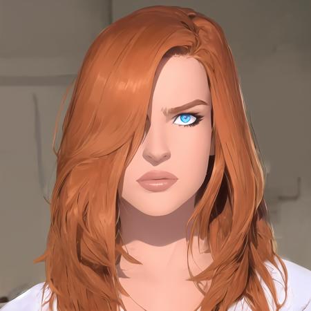 perfect quality,best quality, <lora:Emily_Deyt_Aysage:1>,ede,red hair,blue eyes,hair over one eye