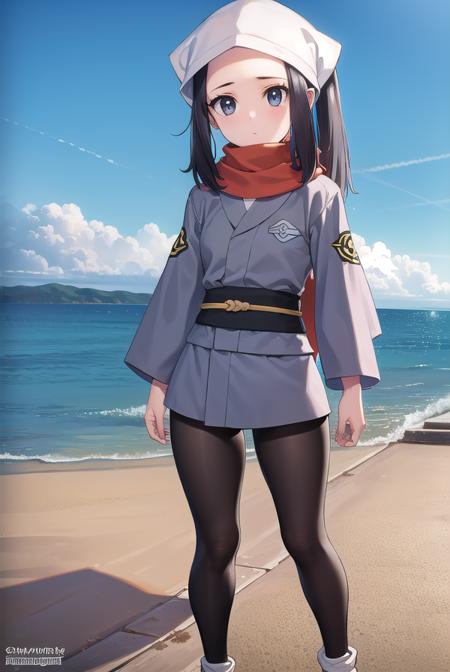 pokemonakari, <lora:pokemonakari-lora-nochekaiser:1>,
pokemonakari, black hair, (grey eyes:1.5), long hair, ponytail, sidelocks, (small breasts:1.2),
BREAK black pantyhose, black undershirt, brown footwear, head scarf, jacket, loose socks, pantyhose, red scarf, sash, scarf, shoes, socks, white headwear, white pantyhose,
BREAK looking at viewer, (full body:1.2), upper body,
BREAK outdoors, city, sky,
BREAK <lyco:GoodHands-beta2:1>, (masterpiece:1.2), best quality, high resolution, unity 8k wallpaper, (illustration:0.8), (beautiful detailed eyes:1.6), extremely detailed face, perfect lighting, extremely detailed CG, (perfect hands, perfect anatomy),