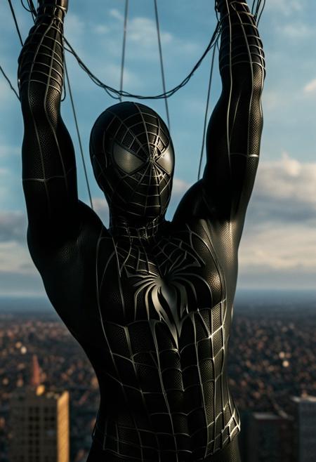 score_9, score_8_up, score_7_up, best quality, realistic, masterpiece, beautiful detail, hyperrealistic, afternoon sky, ((1girl, woman body, big breasts)), amazing detailed full body portrait of a beautiful girl, wearing a realistic and highly detailed black raimi spider-man suit , wears ultra detailed black spiderman mask, ((huge muscular girl)), (swinging on a web), suit covered entire body and hand, black spiderman gloves, (full body), (dirty skin), close up, octane render, highly detailed, volumetric, dramatic lighting, (highest quality:1.1), (HDR:1.3), (top quality, best quality), realistic, high definition,