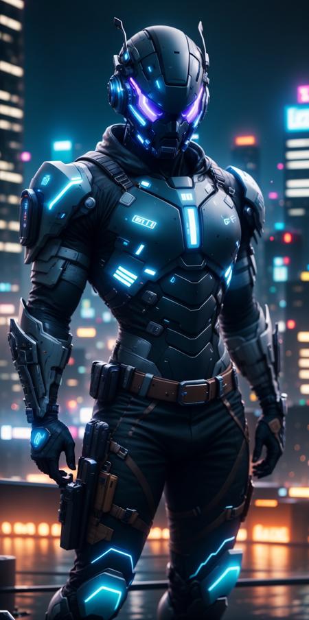 solo,  1boy,  standing,  male focus,  cowboy shot,  outdoors,  belt,  armor,  blurry,  bodysuit,  night,  blurry background,  glowing,  helmet,  building,  city,  black bodysuit,  cityscape,  city lights,<lora:EMS-273755-EMS:1.000000>,<lora:EMS-62703-EMS:0.300000>