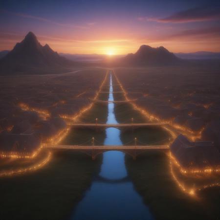 a magical city made of straws, straw buildings and bridges, glowing lights, vivid colors, (ultra detailed:1.3), (beautiful landscape:1.2), (sunset sky:1.1), (dreamlike:1.2)
<lora:SDXL\made_of_straws.safetensors:1.0>