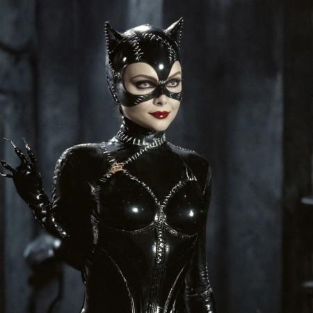cinematic film still of  <lora:Catwoman 1992:1>
Catwoman a woman in a cat suit posing for a picture tim burton style,1girl,solo,breasts,upper body,lips,bodysuit,makeup,mask,lipstick,black background,skin tight,realistic,black bodysuit,latex,black theme, claws, 1990s, shallow depth of field, vignette, highly detailed, high budget, bokeh, cinemascope, moody, epic, gorgeous, film grain, grainy