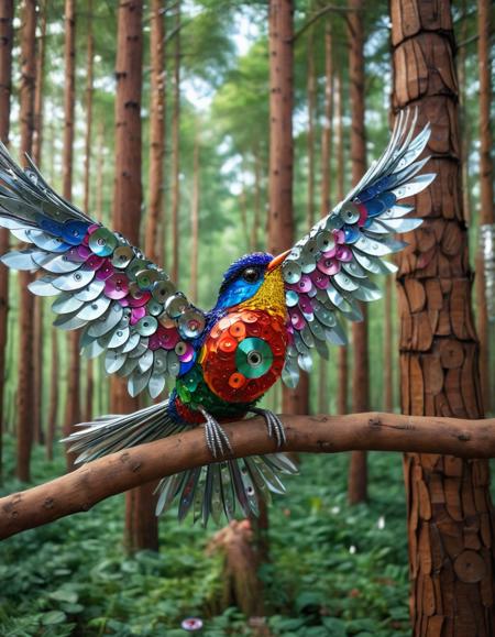 A bird in a forest made of cd's  <lora:CDs_SDXL:1>