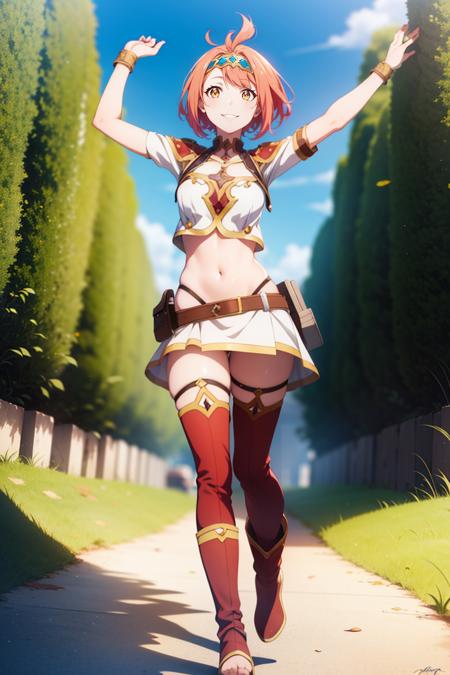 <lora:CREATED_ANIME_ShingekiNoBahamut_nina_v01_5nina_15reg_auto:0.8>nina \(shingeki no bahamut\), adventure outfit, belt, headband, navel, smile, full body, amber_eyes, 64K, f1.2, 800mm, UHD, dynamic lighting, anime screencap