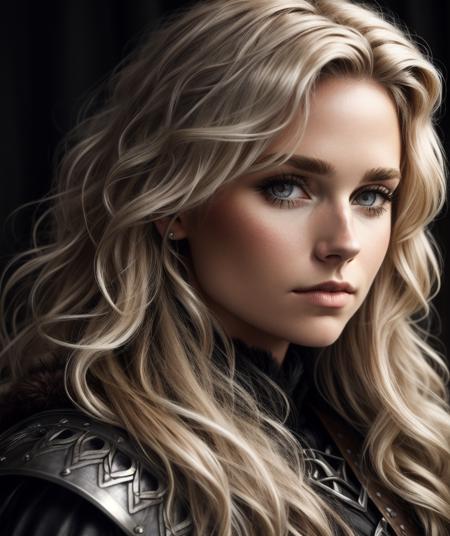 beautiful woman, viking warrior, fur cloak, armor, blonde hair, wavy hair, (closeup, portrait shot), (solo), realistic <lora:4x_RealisticRescaler_100000_G:1> <lora:epiNoiseoffset_v2:1>