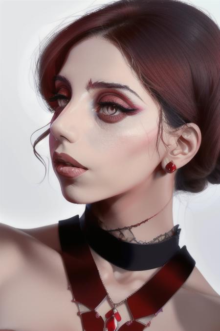 lora_sarafyan_girl, <lora:lora_sarafyan_girl_01t:1>, a woman with a red dress and a necklace, red eyeshadows, with symmetrical facial features, medium closeup,