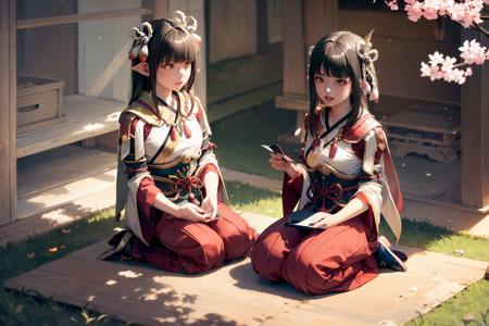 masterpiece, best quality,minotoxhinoe,2girls,japanese clothes,