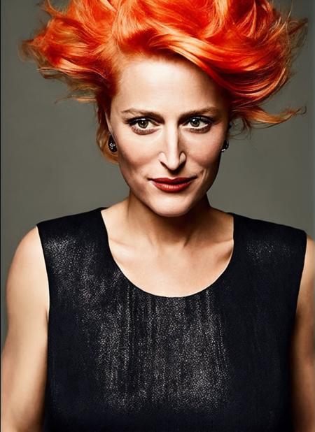 <lora:lora_gillian_anderson:1>, portrait of ((sks woman)) by Flora Borsi, style by Flora Borsi, bold, bright colours, orange Mohawk haircut, ((Flora Borsi))