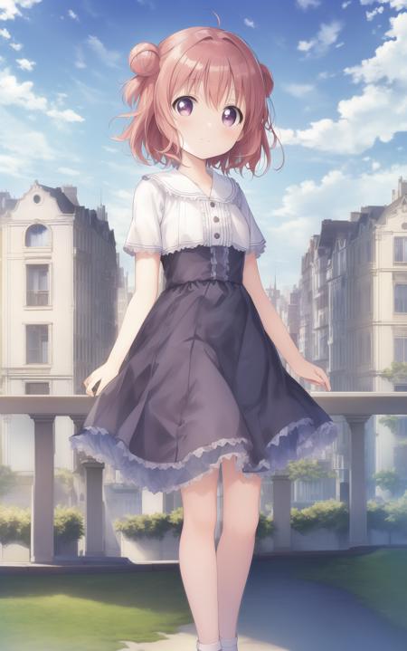 (masterpiece),(bestquality),(highly detailed),(illustration), (ultra high res), <lora:akari_bp:0.7>, akari feature, outdoors, cityspace, blue sky, clear sky, cloud, look at viewer, arms behind back, full body