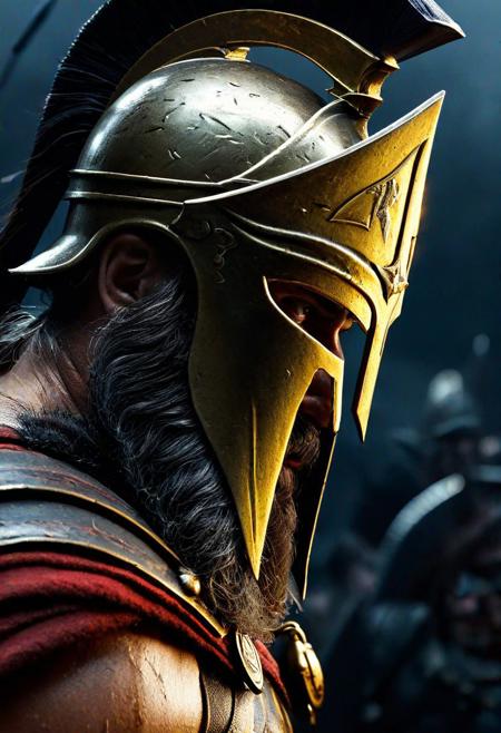 (((cinematic film photo, extremely details, photo of Mind blowing depth and foreground clarity))) stunning, high quality, photorealistic, photo very large view of Leonidas and his 300 Spartans ((dramatic lighting, detailed atmosphere), dark, moody), intricate details), volumetric lighting, high resolution, 8k, best quality, hyper detailed, ultra detailed, ultra high definition, 8k, super sharp focus, golden ratio, great detail of textures ((masterpiece))