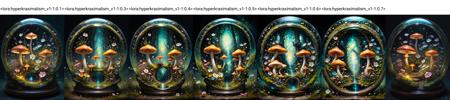 magical terrarium filled with fine tiny flowers and blossoms integrated in a translucent glass ring portal, whimsical mushroom inside, glowing fireflies, detailed oil painting by Marc Simonetti and Anton Fadev, photorealism, amazing depth, beautiful art, maximalism, fantasy concept art, hyperdetailed,depth of field, colors of a flowering meadow, dark light, stunning masterwork by head of prompt engineering, hyperkraximalism <lora:hyperkraximalism_v1-1:0.1>