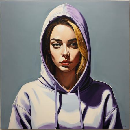 a painting of a woman with a hoodie on, cyberpunk art by Andrei Kolkoutine, behance contest winner, analytical art, dystopian art, ilya kuvshinov, 2d game art