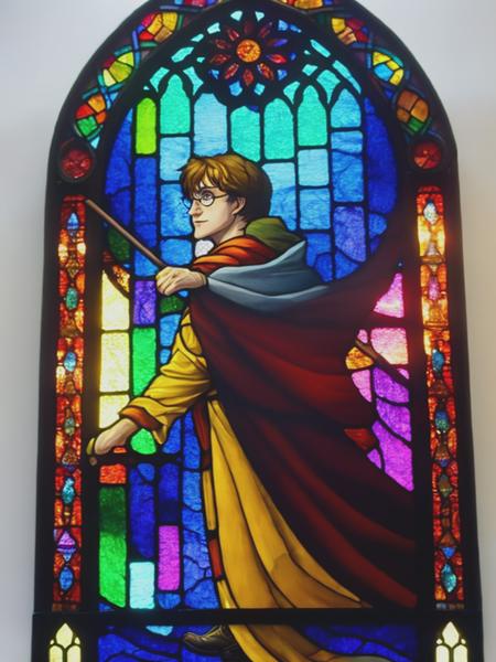 <lyco:StainedGlassPortrait:1.0> harry potter, stained glass, watercolor,