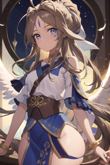 belldandy, <lora:belldandytest:1>, belldandy, long hair, blue eyes, brown hair, facial mark, forehead mark,
BREAK gloves, wings, choker, fingerless gloves, bracelet, ring, feathers, angel wings, 
BREAK looking at viewer,
BREAK indoors, classroom,
BREAK <lora:GoodHands-vanilla:1>, (masterpiece:1.2), best quality, high resolution, unity 8k wallpaper, (illustration:0.8), (beautiful detailed eyes:1.6), extremely detailed face, perfect lighting, extremely detailed CG, (perfect hands, perfect anatomy),