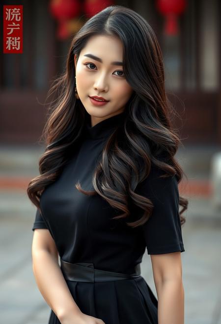 araffe woman with long dark hair and a black dress, female actress from korea, fan bingbing, gorgeous young korean woman, asian beautiful face, gorgeous chinese model, beautiful oriental woman, beautiful young korean woman, cute korean actress, beautiful south korean woman, cinematic goddess close shot, like liangchao wei, kasumi arimura style 3/4