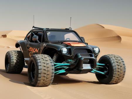 cyberpunk (((dune buggy muscle car zeekars))), wide tires, in a desert, <lora:zeekars:0.65>