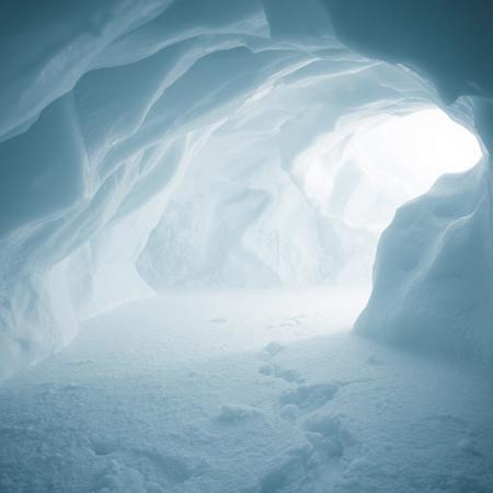Frozen Cave, Shimmering Quiet Arctic Chill, Saturated Light, White Flurry, Dreary Cold, Bright White, Isolated