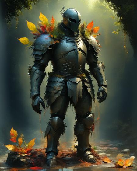 male massive earth elemental made of rock and dirt in the style of Roger Dean, hostile knight in shining armor, water, reflections, full body, large thorn leaves, transparency, sheen, imaginative lighting with reflections and refractions, colorful light, dark background,  hyper realistic, High definition, <lora:add-detail-xl:0.75> <lora:xl_more_art-full_v1:0.5>,  <lora:SandraChevrierXL:1> sachr,  <lora:Ben Aronson Style:1> Ben Aronson Style page,  <lora:MJ52:0.4>