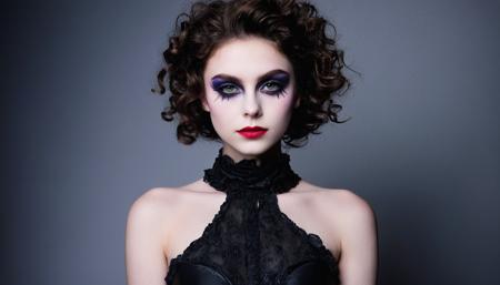 play-doh style, full body photo of a 18yo girl, heavy make up, well-litt, , model face, by tim burton