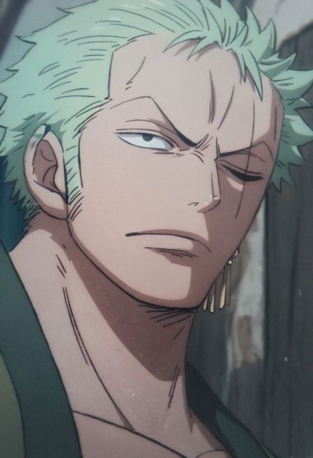 ZORO FIRST OLD DESING SWORD IN MOUTH GREEN CLOTHES YELLOW BLOOD SLEEP CRY ATACK WANO CLOTHES ARLONG PARK NUDE CHEST SMILE SAD UNGRY SURPRISED
