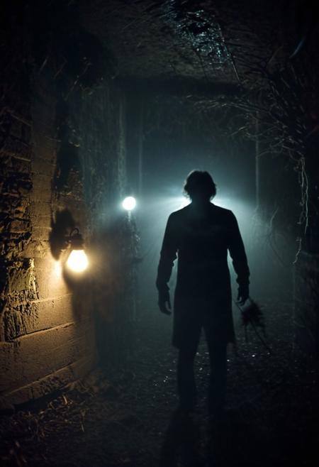 shadowy figures in the dark, supernatural lights, eerie and mysterious, paranormal activity