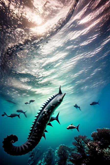 seahorse, seaweed, kelp, underwater, bubbles, seashell
