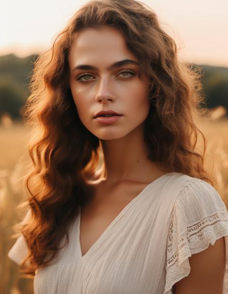 <lora:SolomiaM:1.0>,close up professional portrait photo of slmmvskpmom woman, looking at the camera ,wearing a summer dress, in a field, beautiful lighting, at sunset,   highly detailed, hires, skin texture, subsurface scattering