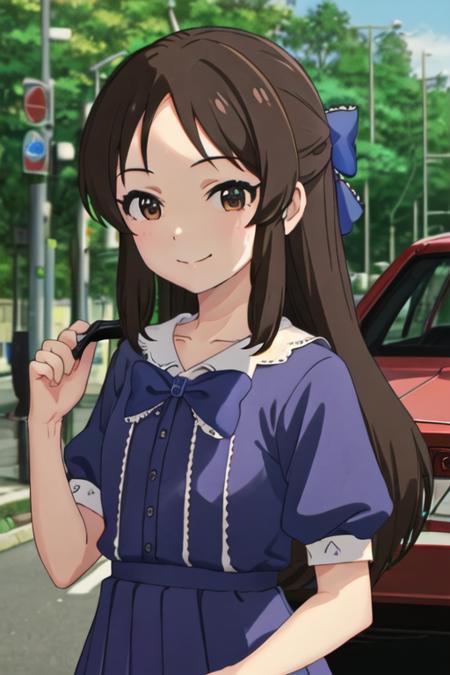 tachibana_arisu_theidolmastercinderellagirlsu149 brown_hair, long_hair, brown_eyes, bow, hair_bow, upper_body, blue_bow, closed_mouth, bangs